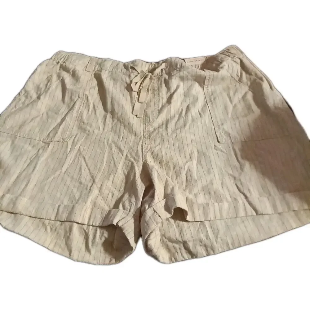 Lane Bryant NWT Linen Blend Shorts Sz.18/20 Beige Pinstripe Minimalist Capsule